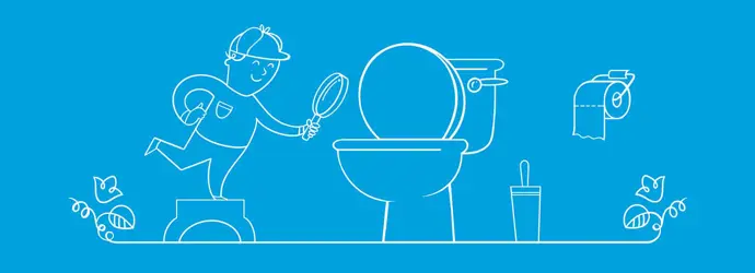 Un niño observa el color de la orina con una lupa después de orinar