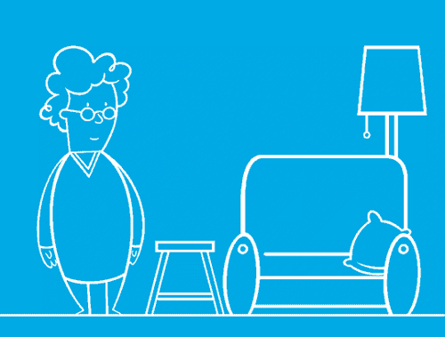 Un GIF ilustrado de una caja de pañuelos que está en varias habitaciones de la casa.